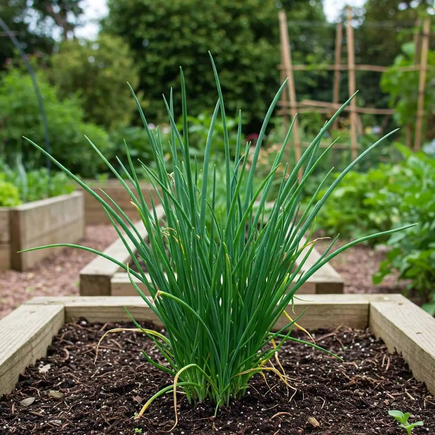 Chives in a raised garden bed Chives in a raised garden bed